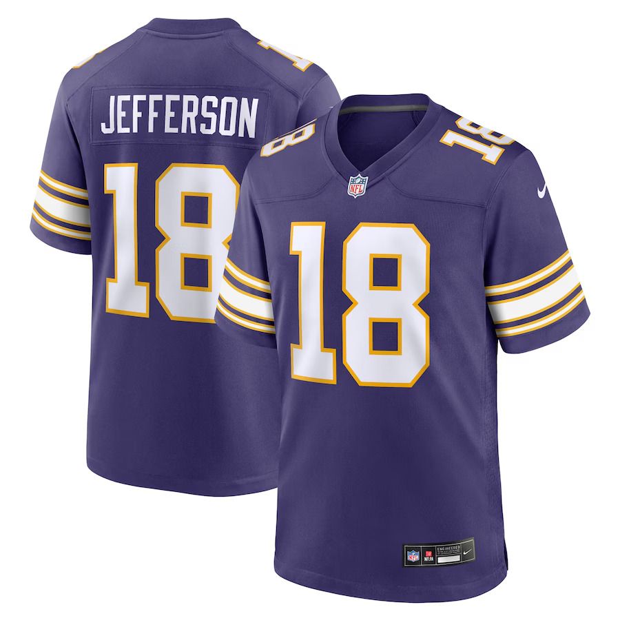 Men Minnesota Vikings #18 Justin Jefferson Nike Purple Classic Player Game NFL Jersey